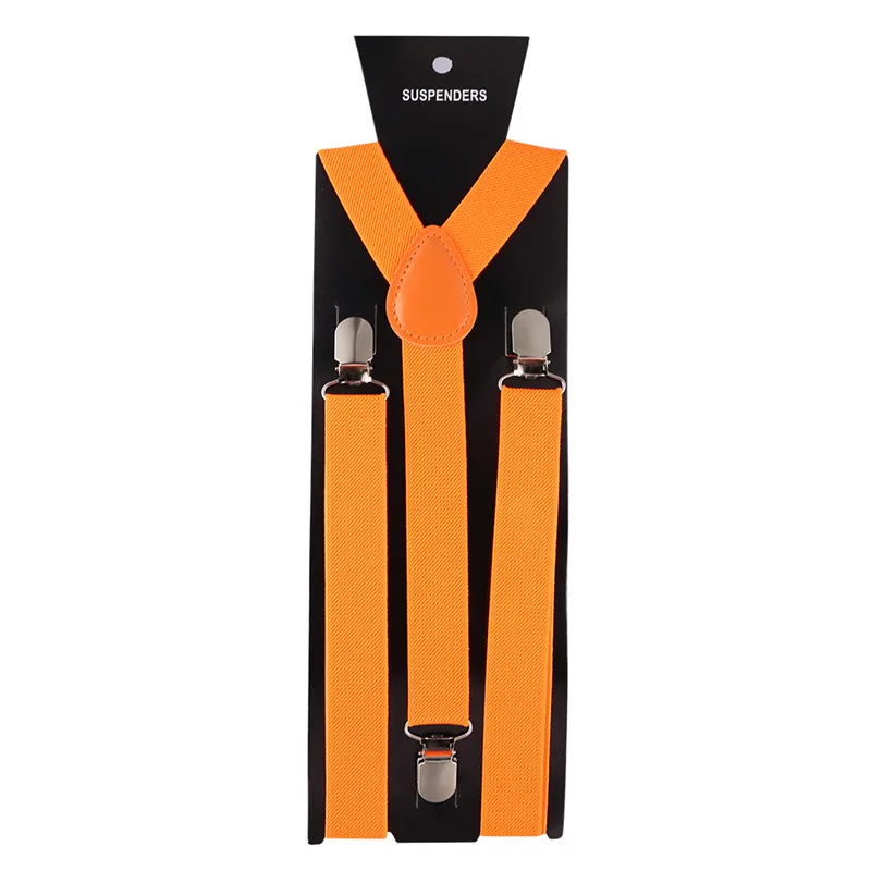 Эластичные кожаные подтяжки для мужчин, 3 зажима, винтажные подтяжки для мужчин и женщин, подтяжки для брюк, свадебная Подвеска для юбки, 40 цветов - Цвет: Fluorescent orange