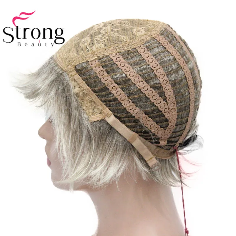 E-3621 #230T Hivision Wig Fashion Classic Cap Ash Grey mix Brown Short Wavy Synthetic Lady's (8)