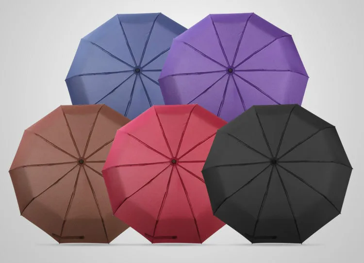 10 Spokes Automatic 3 Fold Oversize Umbrella Rain Sun Business Umbrella