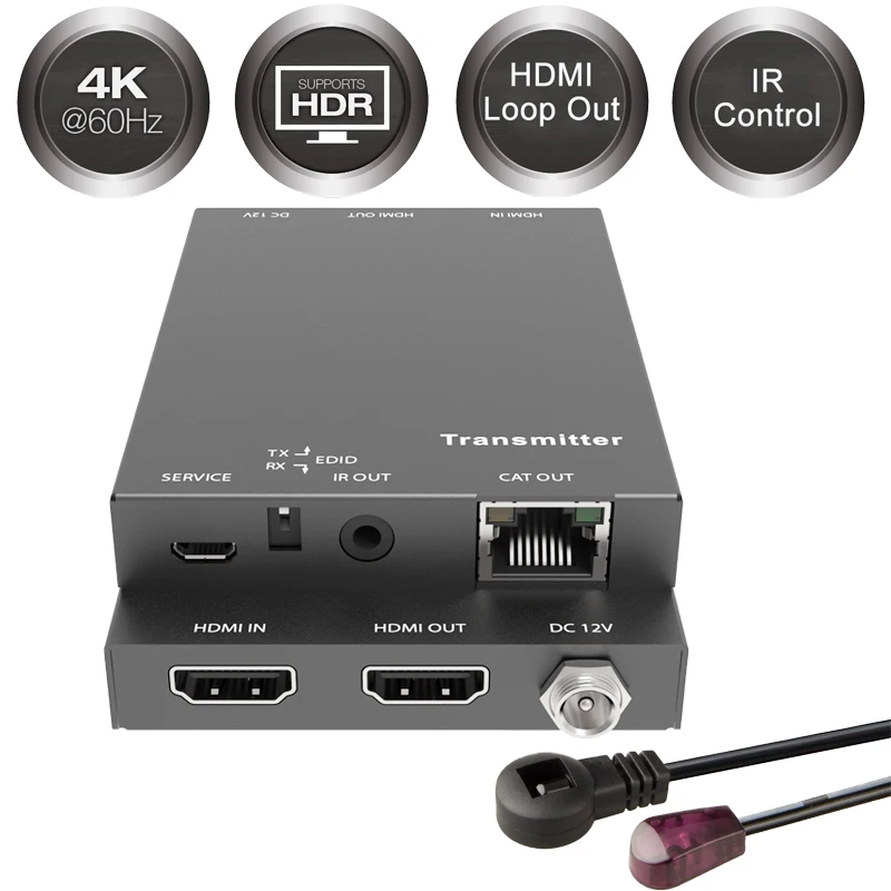 

2019 18Gbps HDMI Extender 4K IR 4Kx2K@60Hz HDMI Extender 2 Port HDMI 2.0 Extender Loop HDMI Transmitter Receiver Over Cat6 RJ45