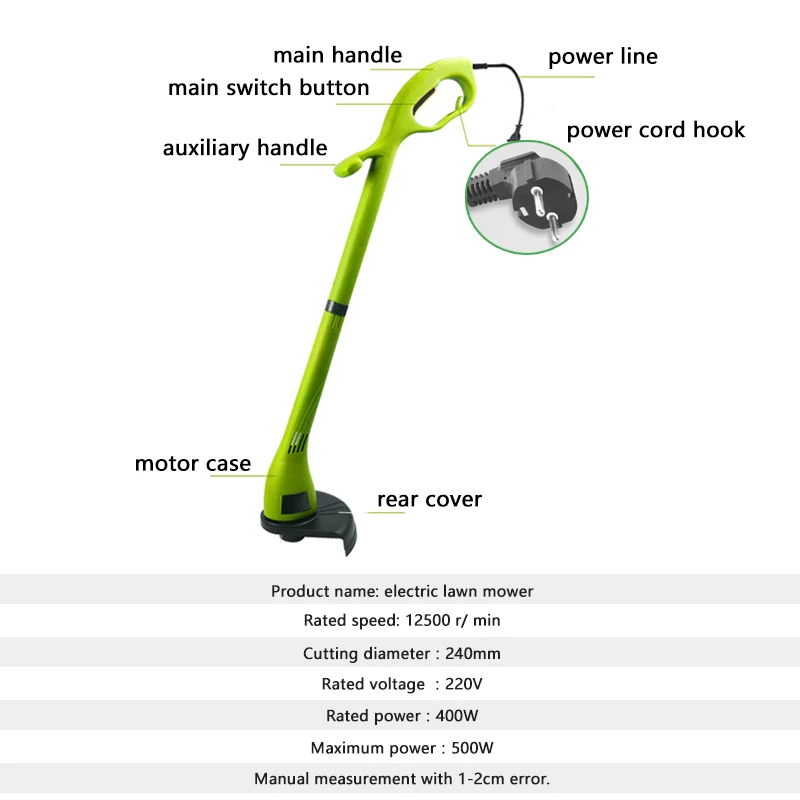  PRACMANU 220v Home Electric Lawn Mower Portable 400W Grass Trimmer Garden Lawn Mower Weeding Machin