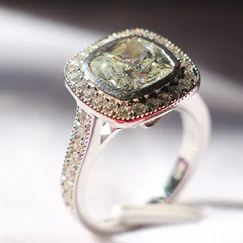 

New Pattern Cushion Cut 3Ct Synthetic Diamonds Ring Fashionable 925 Sterling Silver Wedding Jewelry White Gold Color Ring