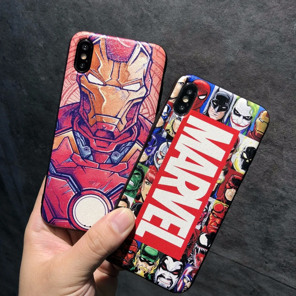

Marvel Avengers Captain America Shield Iron man Soft Silicone Case for iPhone Xs max Case XR X for iphone 7 8 Plus 6s Spiderman