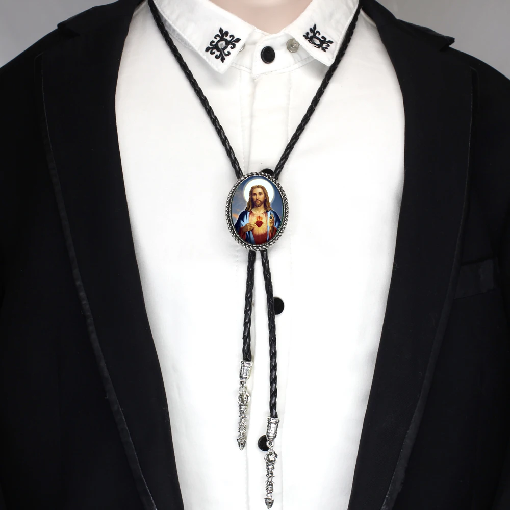 Дизайн западный Иисус Боло галстук ручной работы Иисус Христос кожаный шейный галстук костюм рубашка аксессуары цепочка Ювелирные изделия ожерелье Боло-0021