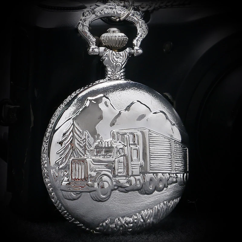 Старинные серебряные кварц антикварные карманные Часы для Для мужчин и Для женщин автомобиль грузовик Двигатель кулон цепи Цепочки и