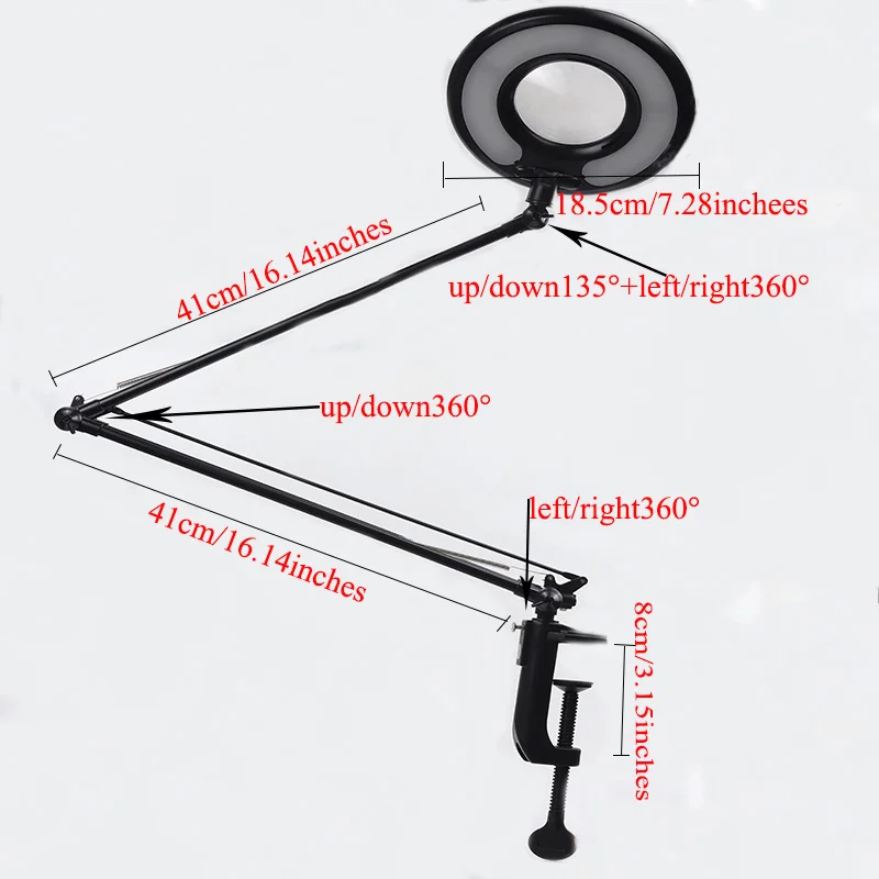 Светодиодный 8X лупа лампа Регулируемый поворотный зажим Настольная лампа косметологическая красота уход за кожей маникюр ногтей татуировки