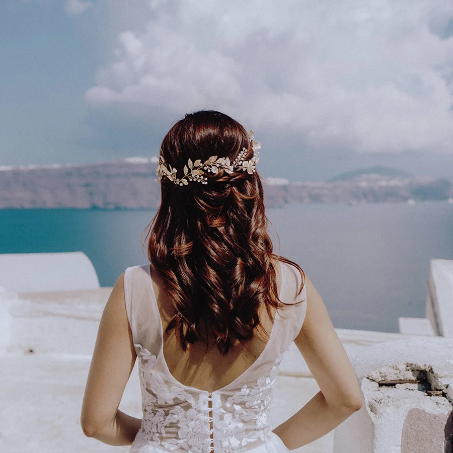 Cross Border Hot Bridal Tiara Korean Golden Tree Leaves Pearl