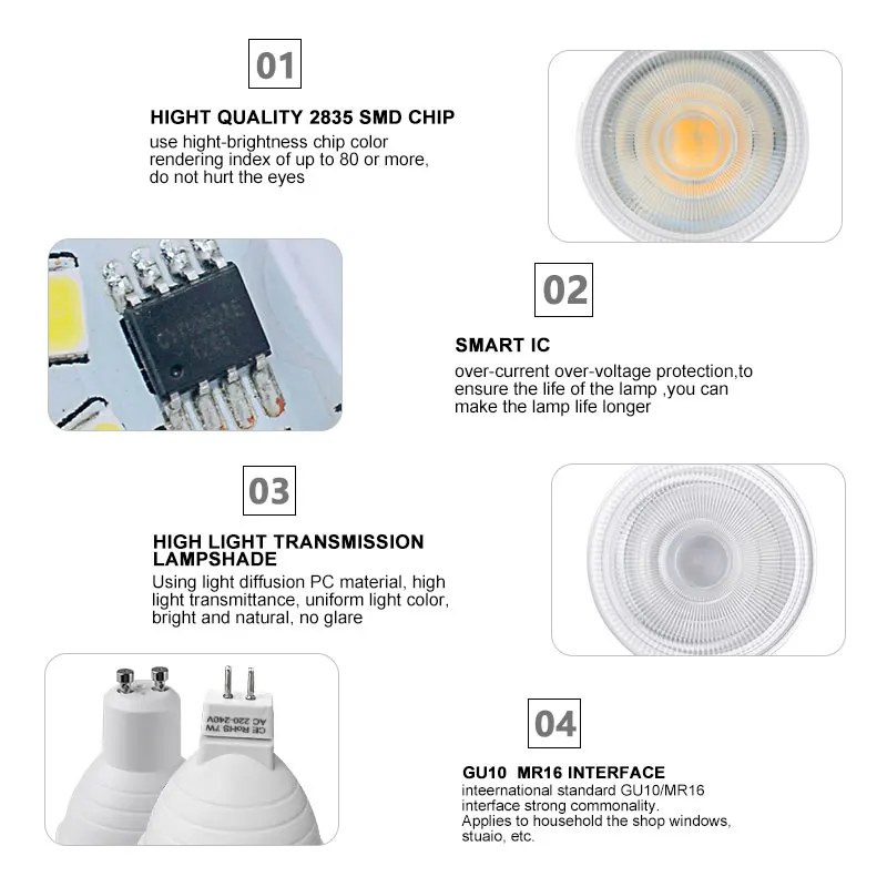 GU10 MR16 Светодиодный прожектор 2835SMD 4 Вт 6 8 COB 5 7 AC 220 В Светодиодная лампа