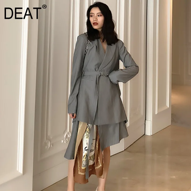 Deat 2019 новая осенняя и зимняя Свободная куртка с длинными рукавами в серую полоску