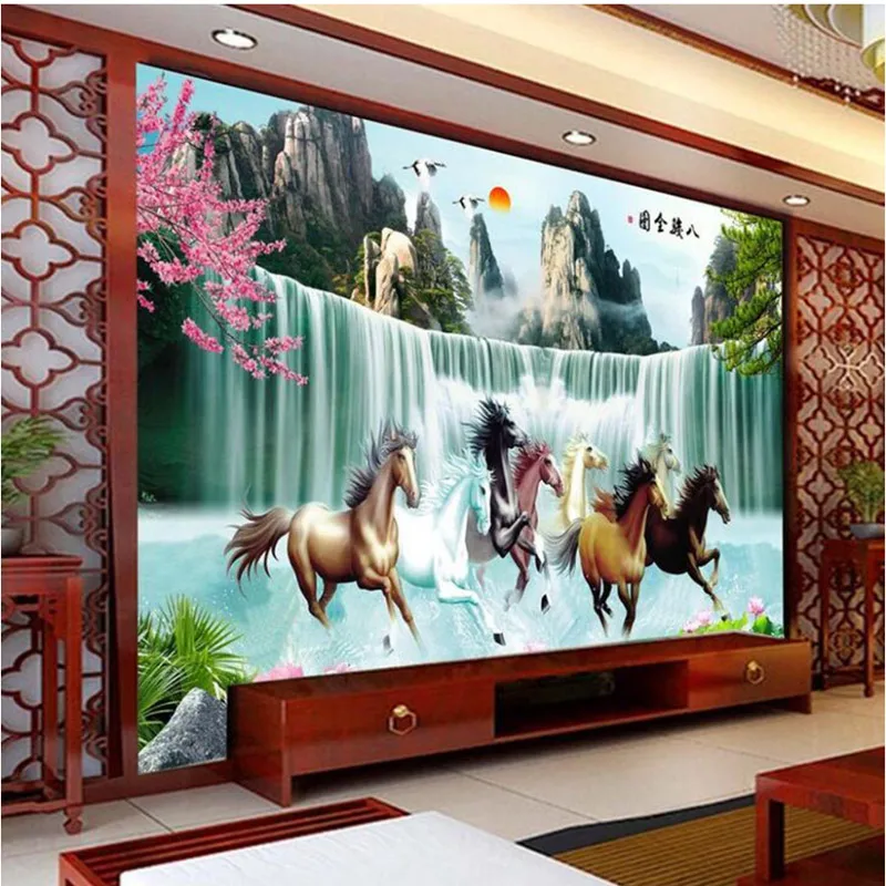 

D SH DIY Diamond Embroidery Eight Horses Win Instant Success Moasic Round Diamond Painting Cross Stitch Kit Diamond Home Decor