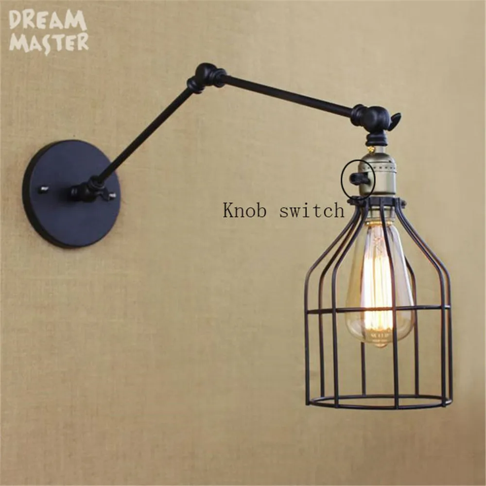 Us 39 99 Simple Retro Industrial Two Section Swing Arm Metal Wall Lamp Fixture America Europe Style Traditional Cage Shade Wall Sconces In Wall