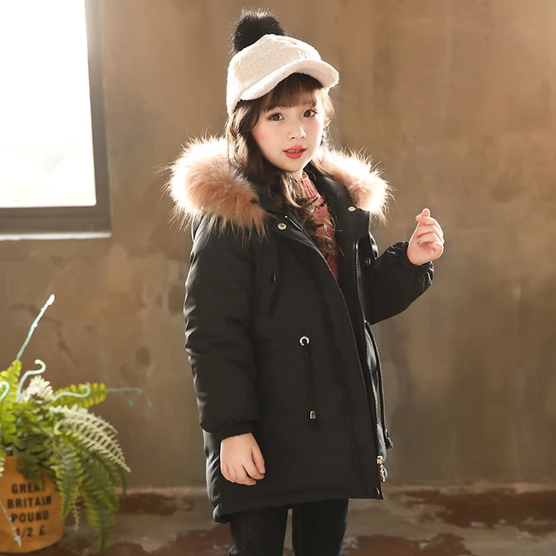 Детская зимняя куртка для девочек; плотная теплая детская верхняя одежда с капюшоном; пальто; парка для девочек с вышитыми цветами; куртки; От 3 до 11 лет; RT202
