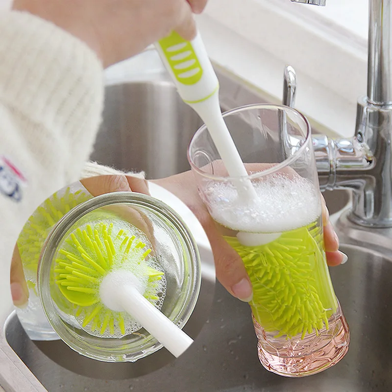 Household Long Handle Glass Bottle Cleaning Brush Soft Nano TPR Cup