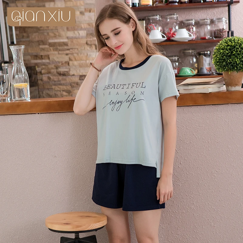 

2018 Summer New style Qianxiu Pajama sets For Women Sexy Lace Sleepwear Women Pajama Set Modal 1859