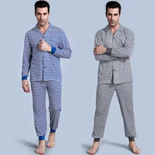 Мужские пижамы с коротким рукавом, хлопковые трикотажные пижамы, брюки, полосатые мужские пижамы, гостиная сон, пижамный комплект