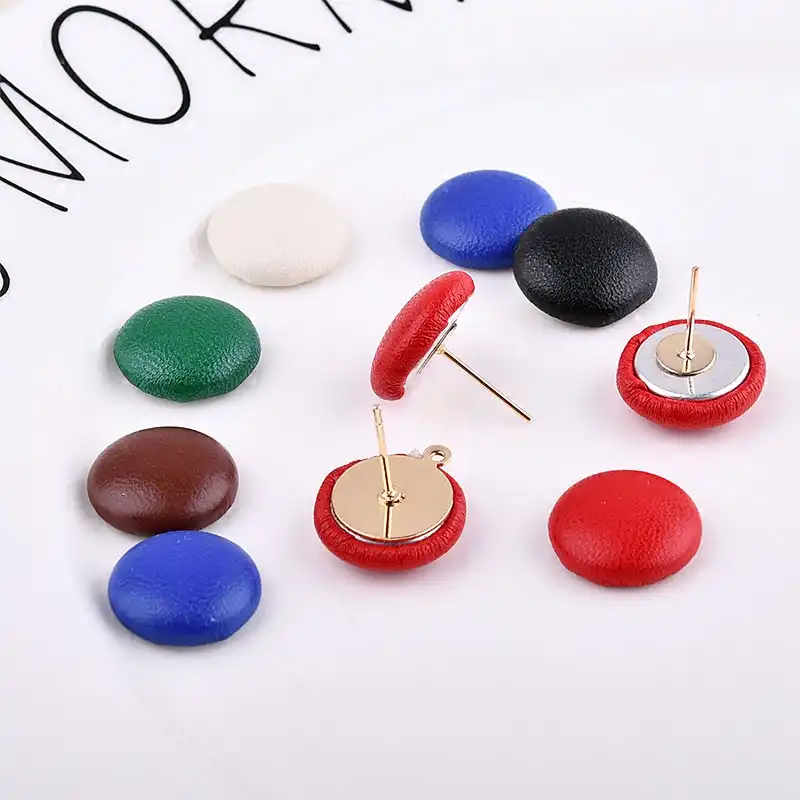 Señoras Redondo Cabujón cubierto de tela Stud Pendientes 15mm