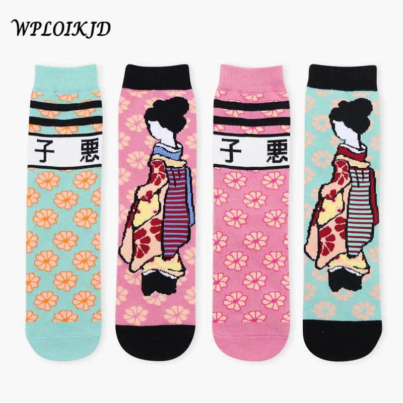 

[WPLOIKJD]Harajuku New Socks Japan Fashion Cartoon Flowers Printing Funny Socks Cute Women Hip Hop Skateboard Calcetines Mujer