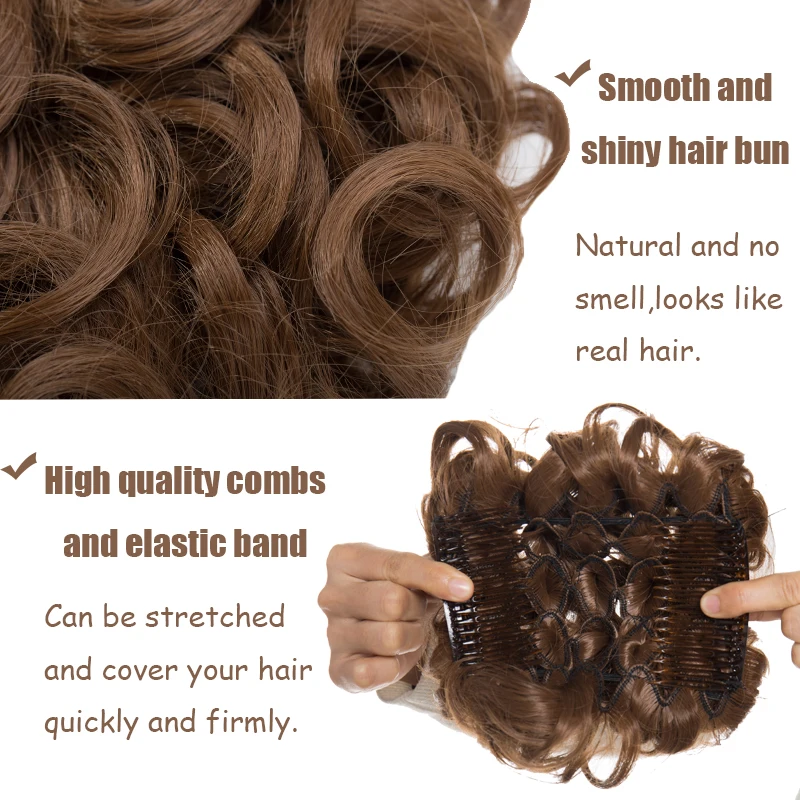 Short Synthetic Hair Big Bun Two Plastic Combs Clip In Curly Short