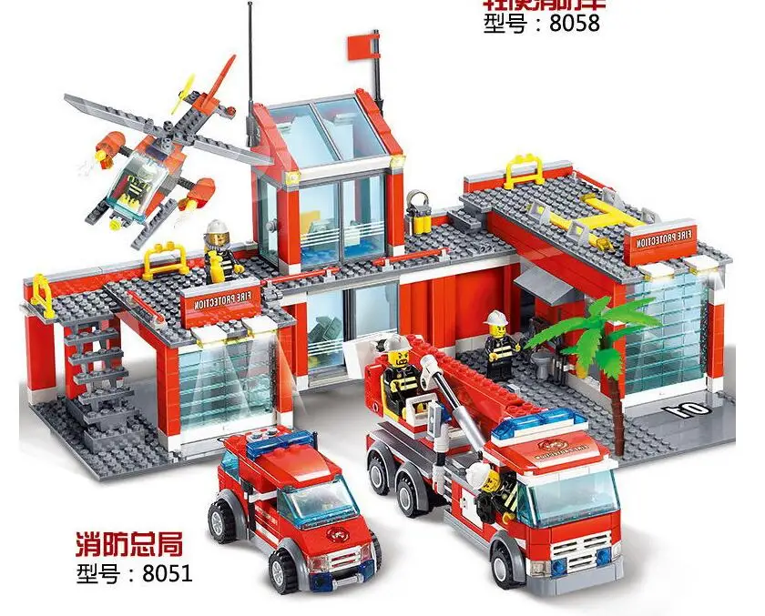 K Models Building toy Compatible with Lego K8051~8059 Police Fire Blocks Toys Hobbies For Boys Girls Model Building Kits