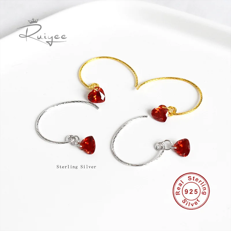 

RUIYEE S925 sterling silver red heart zircon earrings temperament female love earrings metal earrings jewelry custom gifts