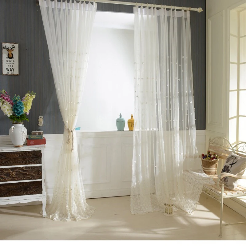 Корейская вышитая Тюлевая занавеска с вышивкой для спальни, оконная занавеска для гостиной, кухни, Современная прозрачная вуаль, занавески