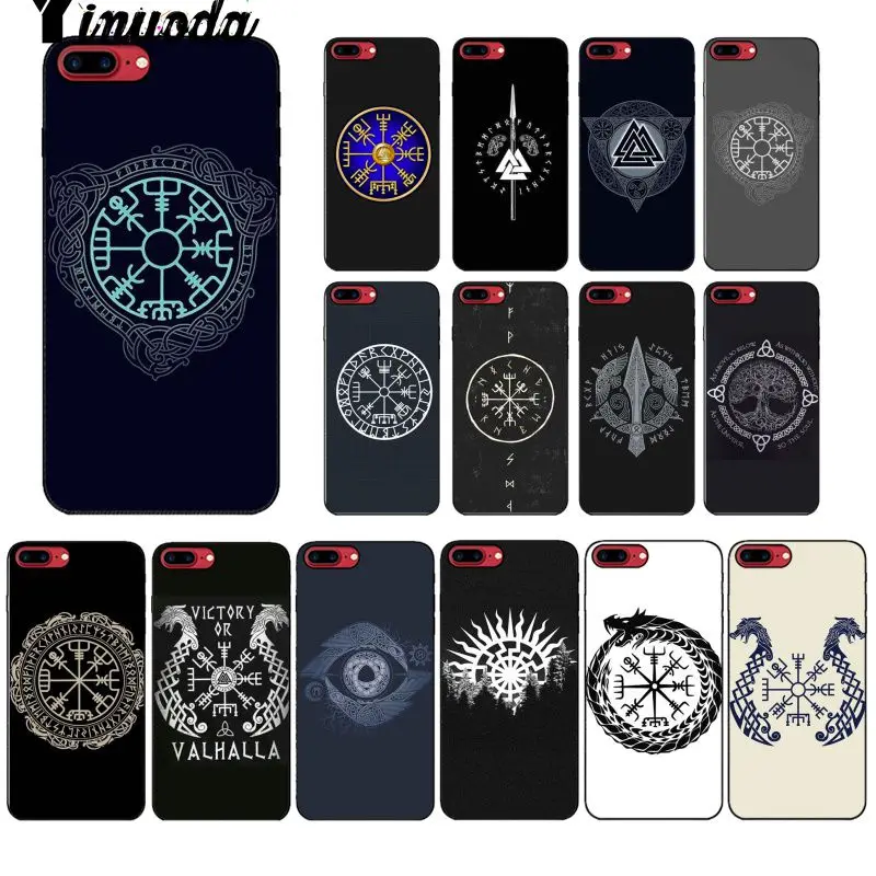 Yinuoda فايكنغ Vegvisir أودين الشمال الأسود غطاء إطار هاتف محمول شل ل أبل فون 8 7 6 6 S زائد X XS ماكس 5 5 S SE XR الهواتف المحمولة