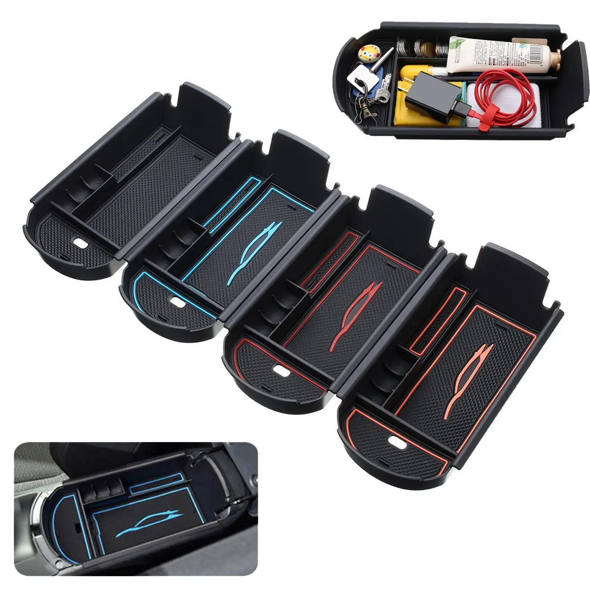 

1Pc Blue /Red /Orange /Black For Toyota C-HR 2016 2018 Car Armrest Box Storage Center Console Organizer