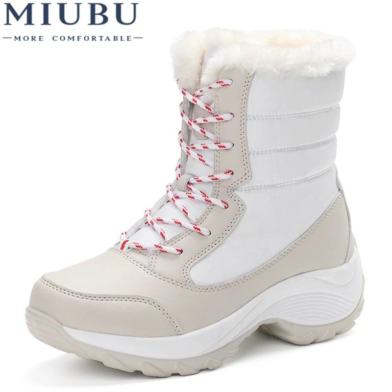 

MIUBU women snow boots winter warm boots thick bottom platform waterproof ankle boots thick fur cotton shoes size 35-41