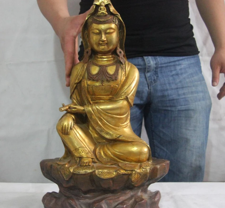 

21 Chinese Buddhism Copper Bronze Gild Guanyin Free Kwan-yin Bodhisattva Statue