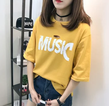 

4xl plus big size blusas feminina spring summer 2017 korean women top cute hole letters print cute sweet T-shirt female A3480