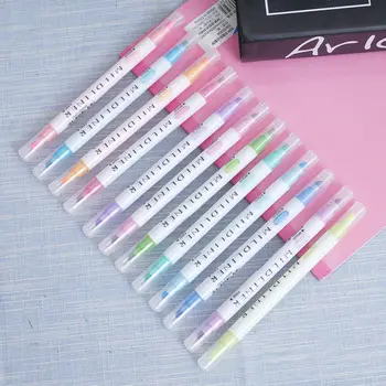 

12 Pcs/set Japanese Mildliner Pens Mild liner Double Headed Fluorescent Pen Cute Art Highlighter Drawing Mark Pen Stationery