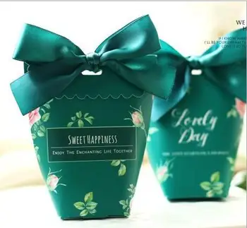

100 X European Style Forest Series Floral Wedding Favors Candy Boxes Candy Bags Souvenirs Party Gift Box With Ribbons