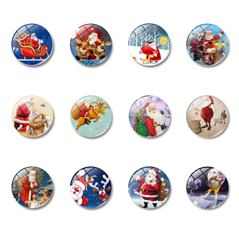 

Merry Christmas 30MM Fridge Magnet Santa Claus Reindeer Tree Glass Dome Magnetic Refrigerator Stickers Note Holder Home Decor