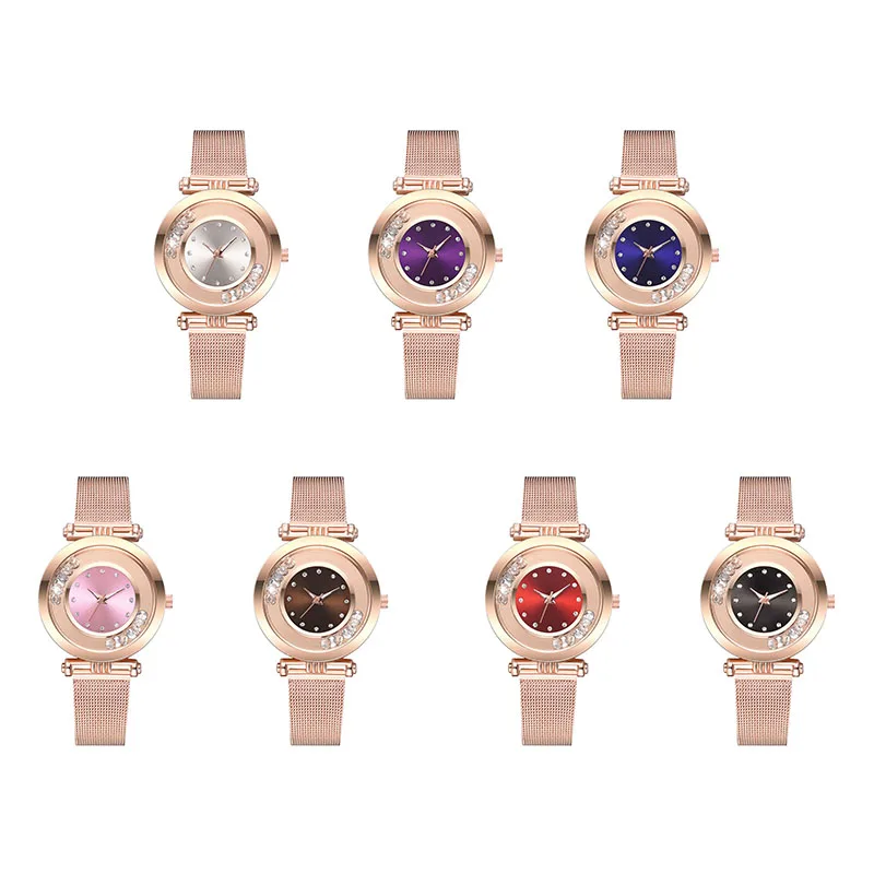 

Women Casual Quartz Watches Rolling Beads Decor Dial with Alloy Mesh Band LL@17