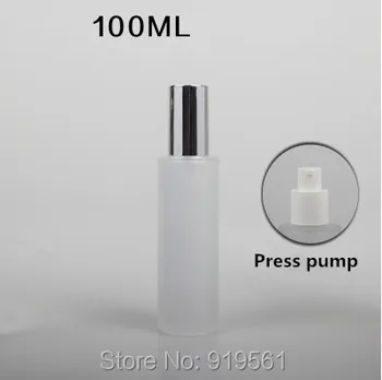 

100ml Frosted Lotion Bottle with Silver lid cosmetic container Empty Press pump/spray Bottle glass bottle cosmetic packaging