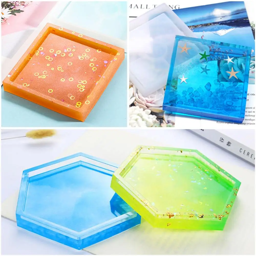 

Hot 20Pcs Silicone Coaster Molds, Epoxy Casting Molds Hexagon, Round, Crystal Stone Mold, Sakura Trinket Box Mold for Resin