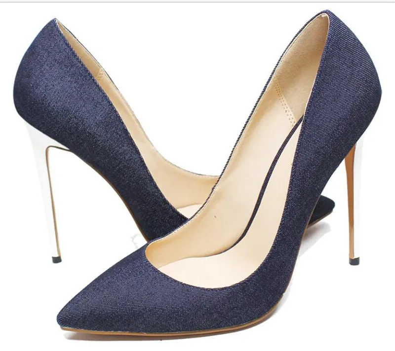 Seksi Runcing Pesta Sepatu Denim SLIP 