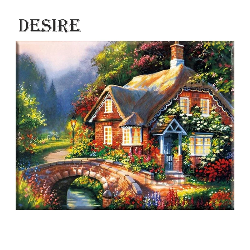 EASHRU Diamond Painting Cross Stitch Forest Hut Bridge 5D DIY Embroidery Needlework Full Square Mosaic Home Decor PT2542 | Дом и сад