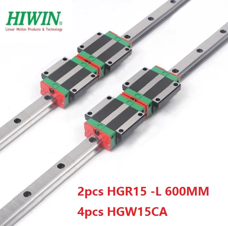 2pcs 100% original Hiwin linear rail guide HGR15 -L 600mm And 4pcs HGW15CA ( HGW15CC ) flange carriage block for cnc router |