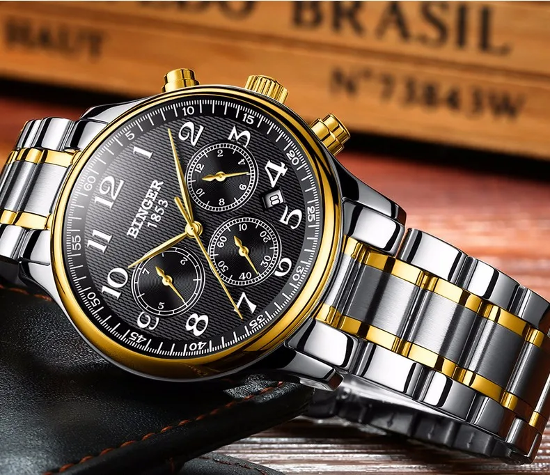 BINGER Mens High Quality Automatic mechanical Watches Men Top Brand Luxury Dive 30M Business full steel watch Man Clcok