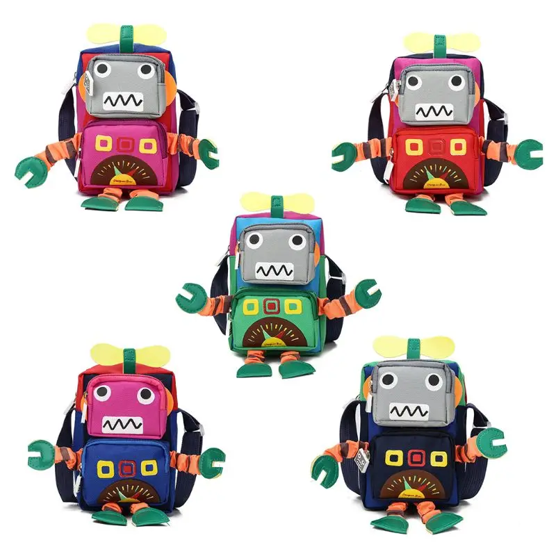 

5 Colors 1 Pc Women Cute Cartoon Robot Cross Body Shoulder Phone Wallet Purse Bag for Teen Girls Kids 12 x 11 x 17cm