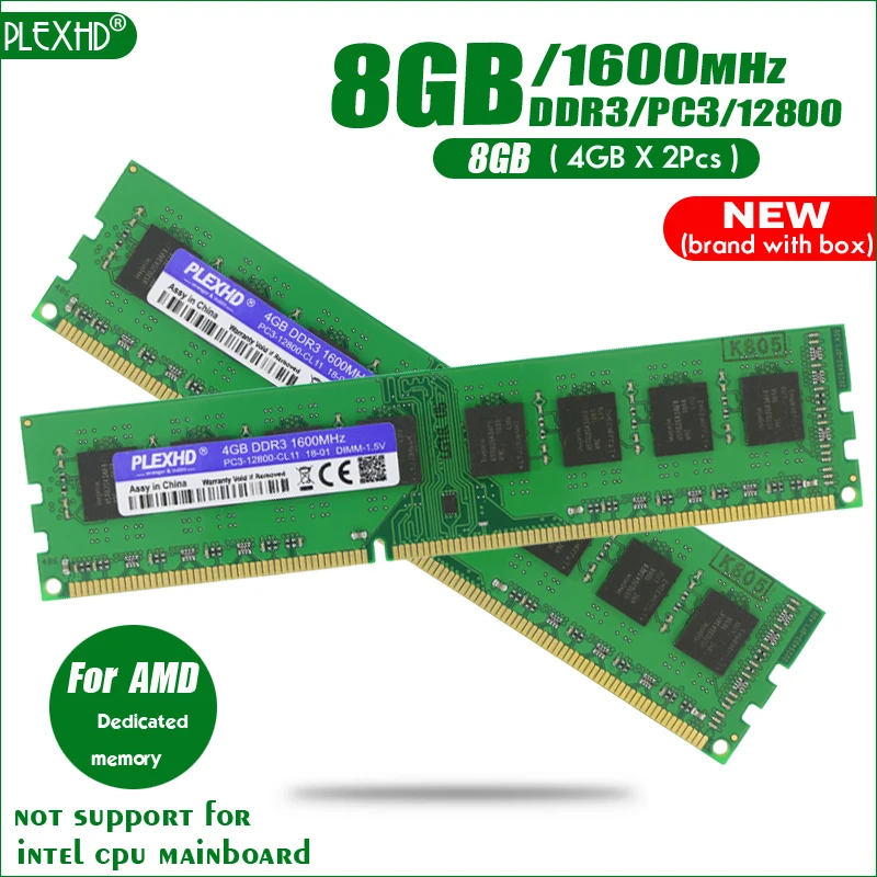 PLEXHD 8 Гб(2 шт x4гб) 8 ГБ DDR3 PC3-12800 1600 МГц PC3 12800 для настольных ПК DIMM память ram 240 контакты для AMD совместимы с системой