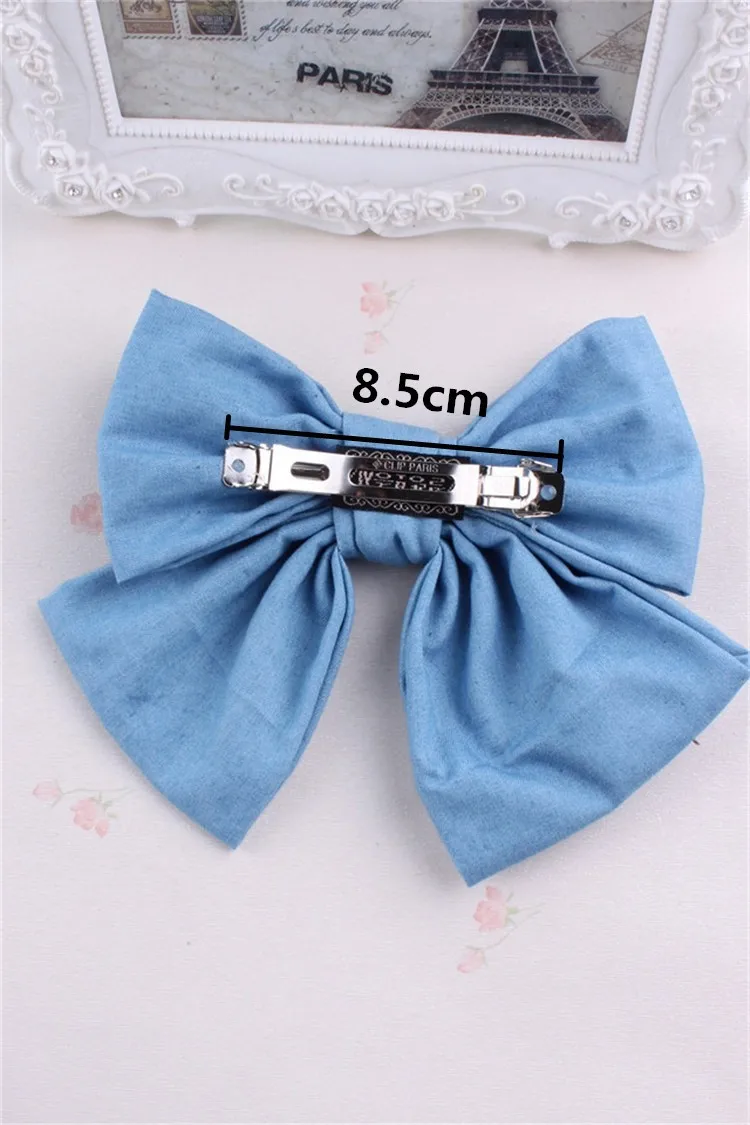 10 Colors Women Girls Vintage Soft Solid Denim Bow Barrette Big Size Lovely Bowknot Hair Clips Hairpin Blue Denim Headwear hairclips