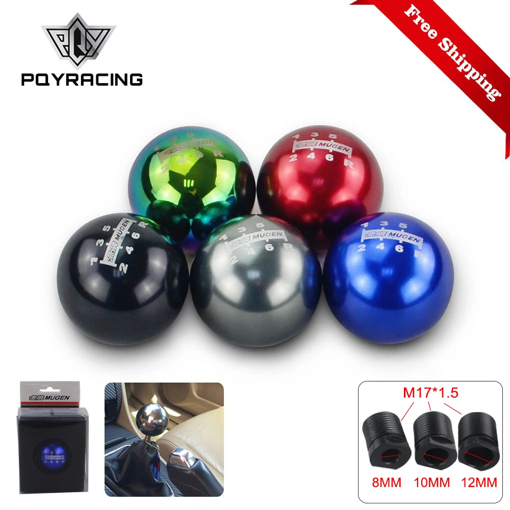 

Free Shipping MUGEN 5 speed 6 speed Universal Neo Chrome Blueing Spherical Round Aluminum 50MM Gear Shift Knob PQY-GSK04