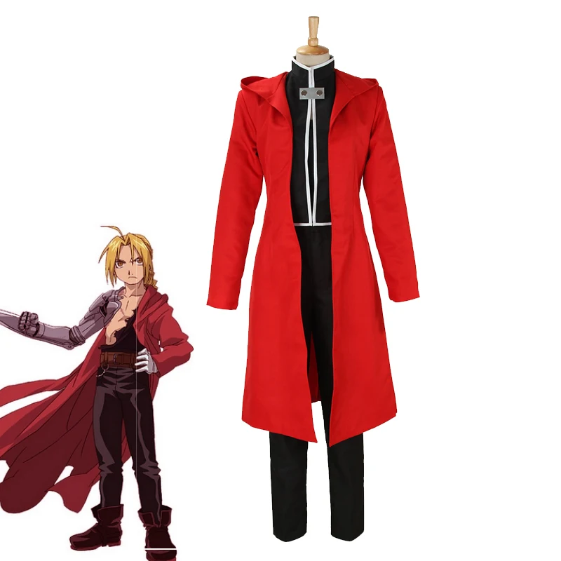 Fullmetal Alchemist Edward Elric/'s Cosplay Costume Suit Red Cloak Black Uniform