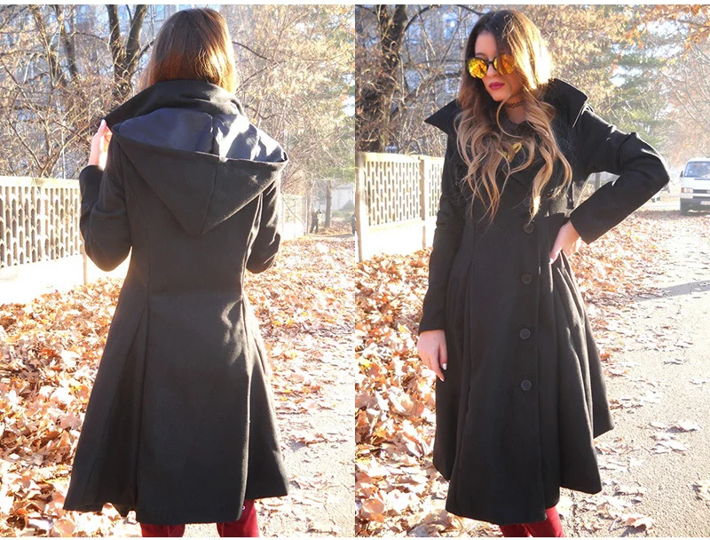 Длинное женское пальто с необычным отложным воротником, шерстяное пальто, однобортное пальто, осенне-зимнее приталенное Женское пальто