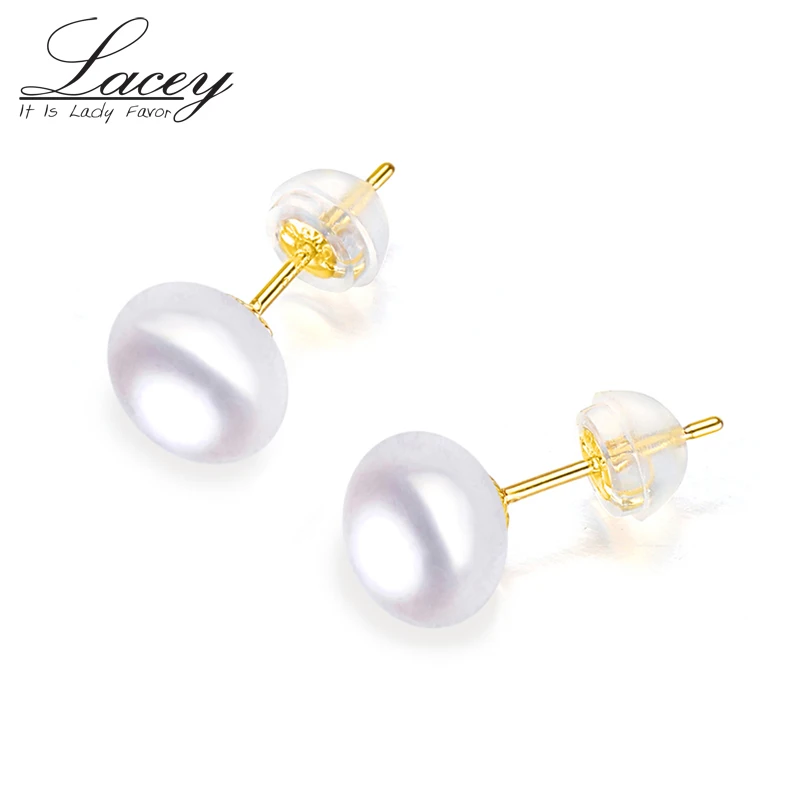 Natural freshwater pearl stud earrings 18k gold jewelry women,white real big pearl earrings jewelry fine gift for Christmas