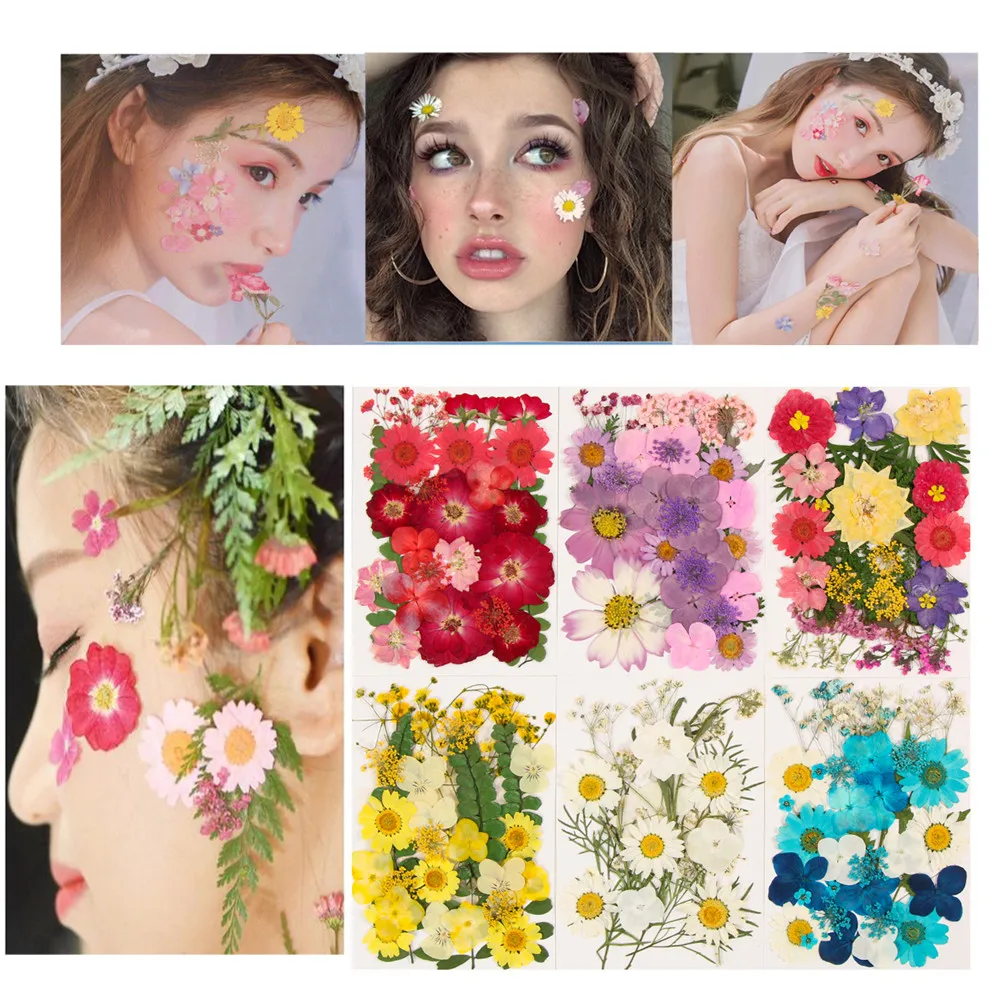 

Hot Sale Multi-purpose 3D Pressed Mixed Real Dried Flowers DIY Floral Decors For UV Gel Nail Art Manicure Tips Face Sticker