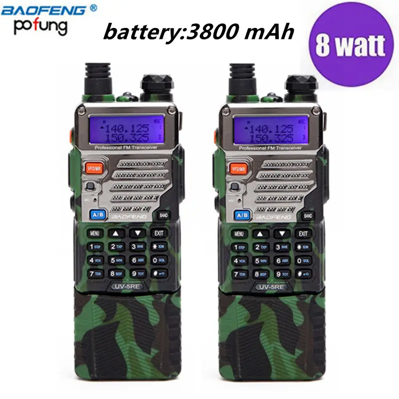 2 шт. Baofeng UV-5RE 8 Вт высокое Мощность Walkie Talkie Мощность ful 3800 мАч Uhf Vhf 8 Вт 10 км диапазон Пеший Туризм UV5RE CB Портативный Любительское радио