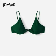 Romwe, спортивный топ бикини на косточках, на тонких бретелях, Одноцветный, эластичный, v-образный вырез, сексуальная одежда для плавания, женская летняя пляжная одежда, купальник, женский бикини